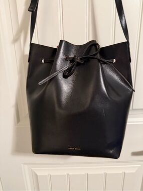 Mansur Gavriel Black Leather Drawstring Shoulder Bucket Bag